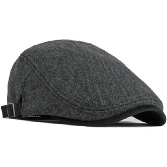 New Flat Cap Adjustable Tweed Ivy Gatsby Cabbie Hat Black - Picture 3 of 8